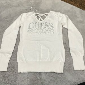 Guess white rhinestone size S top